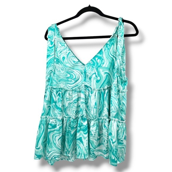Emily Wonder Tiered Tank Top Sleeveless V-Neck Marble‎ Print Casual S - Picture 1 of 8